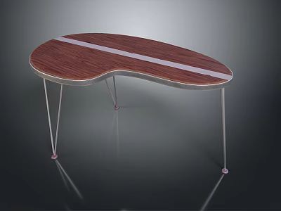 Sleek Modern Curved Dining Table With Wooden Tabletop And Slim Metal Legs Design 3d model