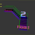 Neon Lit Staircase With Nowhere Text Number 2 And Floatit On Reflective Surface 3d model