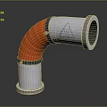 Curved Pipe with Orange Flexible Hose Metal Connections and Warning Sign