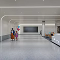 Modern Hospital Outpatient Clinic Lobby With Reception Desk Seating Artworks And Visitor Walking