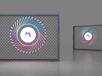 Decorative Display Frames With Colorful Spiral Pattern On Grid Background And Central Logo 3d model