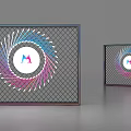 Decorative Display Frames With Colorful Spiral Pattern On Grid Background And Central Logo 3d model