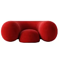 Modern Red Single Sofa with Rounded Curves and Plush Velvet Upholstery Design Style