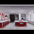 Specialty Store Interior With Red And White Decor Display Counters Shelves And Central Pillar 3d model