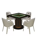 Square Dining Table Set With Green Surface Black Gold Base And Four Light Quilted Chairs 3d model
