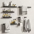 Wall Mounted Bathroom Accessories with Black Shelves Towels and Toiletries Storage