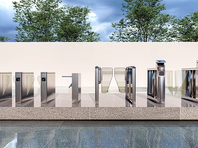 Public Facilities Various Stainless Steel Entry Turnstiles For Outdoor Public Area With Trees 3d model