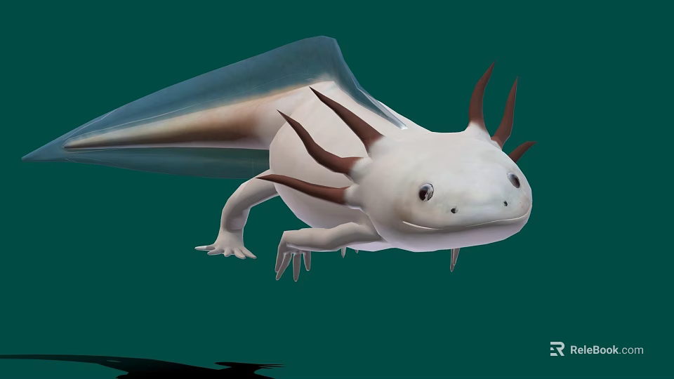 3D White Axolotl Game Character With Brown Gills And Aquatic Features 3d model 
