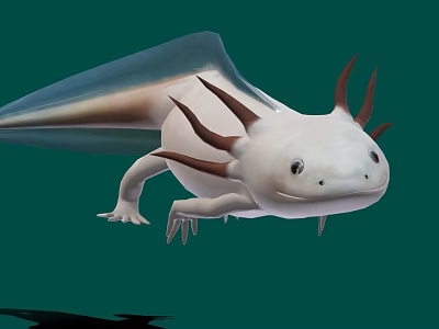 3D White Axolotl Game Character With Brown Gills And Aquatic Features 3d model