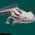 3D White Axolotl Game Character With Brown Gills And Aquatic Features