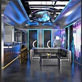 Modern Bar Interior With Neon Lights Stools Purple Sofa And Disco Ball 3d model