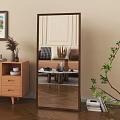 Full Length Mirror in Living Room with Wooden Furniture and Plants