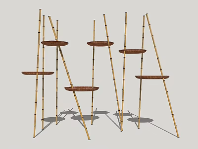 Natural Bamboo Shelving Units With Round Wooden Shelves And Simple Design 3d model