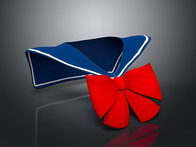 Blue Sailor Collar With White Trim And Red Bow Decoration 3d model