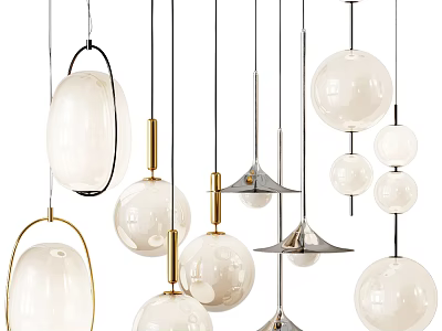 Modern Pendant Lights With Various Shapes White Glass Shades And Metal Frames 3d model