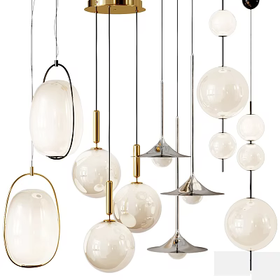 Modern Pendant Lights With Various Shapes White Glass Shades And Metal Frames 3d model