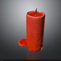 Red Burnt Candle With Textured Surface And Melted Wax Drip 3d model