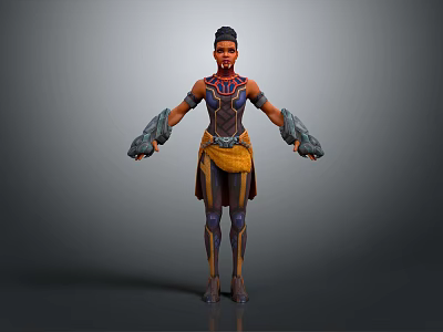 Vibrant Tribal Game Movie Character With Yellow Apron And Armored Gloves Design 3d model