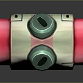 3D Rendered Hammer Shaped Weapon With Red Cylindrical Parts Green Knob And White Ring Handle