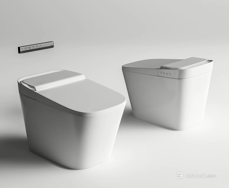 Two White Modern Toilets With Sleek Design In Minimalist Bathroom 3d model 