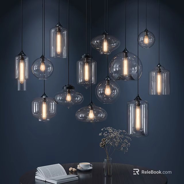 Modern Glass Pendant Lights With Various Shapes And Warm Glow For Interior Ambiance 3d model 