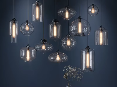Modern Glass Pendant Lights With Various Shapes And Warm Glow For Interior Ambiance 3d model