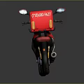 Red and White Motor Scooter Featuring Red Pizza Delivery Box On Rear