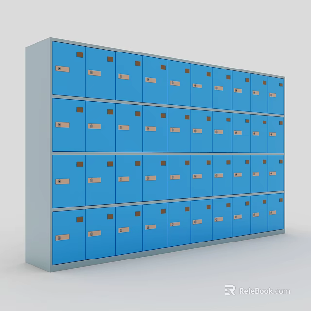 Sturdy Blue Metal Storage Lockers With Multiple Compartments In Rows 3d model