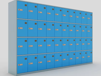 Sturdy Blue Metal Storage Lockers With Multiple Compartments In Rows 3d model