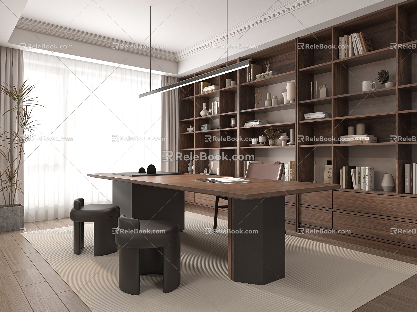 Modern study desk and chair combination bookcase 3d model