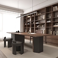 Modern study desk and chair combination bookcase 3d model