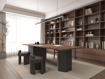 Modern study desk and chair combination bookcase 3d model