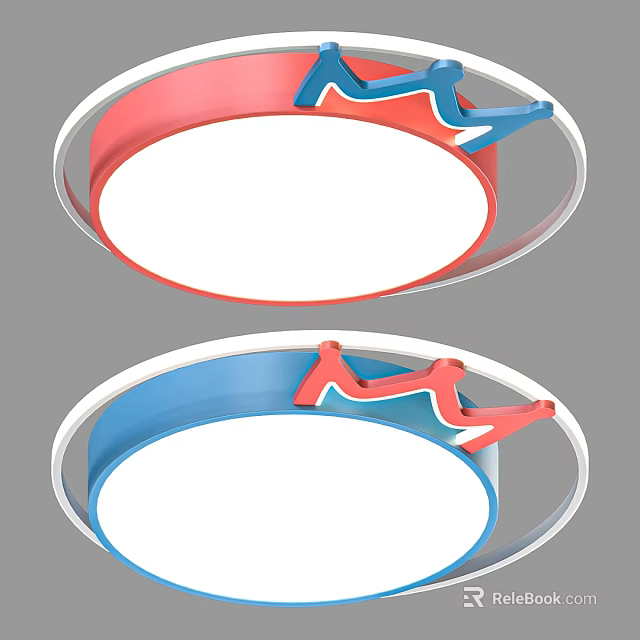 Round Ceiling Light With Red And Blue Crown Shaped Decorative Rings 3d model