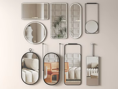 Stylish Assorted Shaped Mirrors As Decorative Elements For Interior Walls 3d model