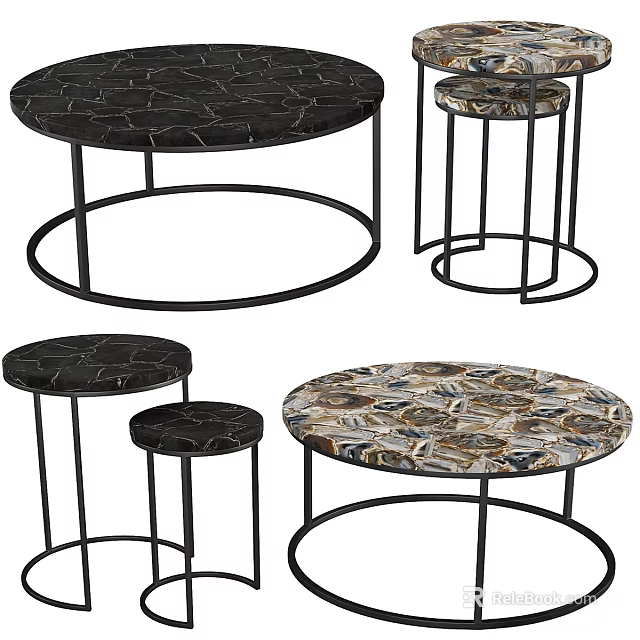 Elegant Modern Round Dining Table With Marble Top And Black Metal Legs 3d model