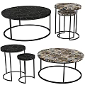 Elegant Modern Round Dining Table With Marble Top And Black Metal Legs 3d model