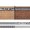 Two Tone Wooden Fence With Black Decorative Top And Intricate Cutout Patterns