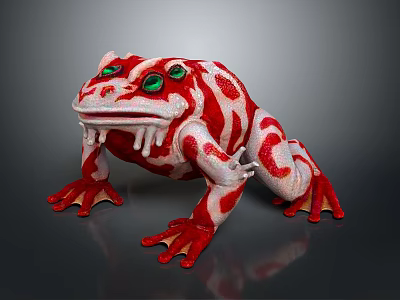 Red And White Decorative Frog With Green Eyes And Artistic Design 3d model