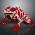 Red And White Decorative Frog With Green Eyes And Artistic Design