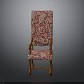 Traditional Wooden Chair With Red And White Patterned Upholstery And Carved Details