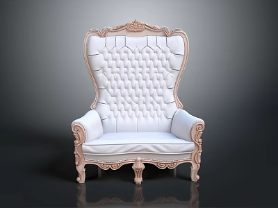 Elegant Classic Armchair With Ornate Carved Frame Quilted Backrest And White Upholstery 3d model