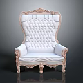 Elegant Classic Armchair With Ornate Carved Frame Quilted Backrest And White Upholstery