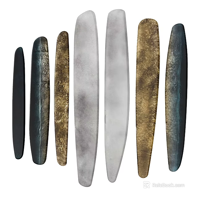 Modern Long Strip Shaped Decorative Ornament Set With Various Colors And Textures 3d model 