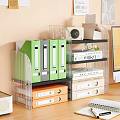 Study Desk Bookshelf Folder File Rack Paper Cam Paperone Book Ornaments Projector Laptop Post-it Notes 3d model