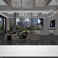 Modern Luxury Real Estate Sales Office Lobby With Glossy Marble Floor And Elegant Lounge Area