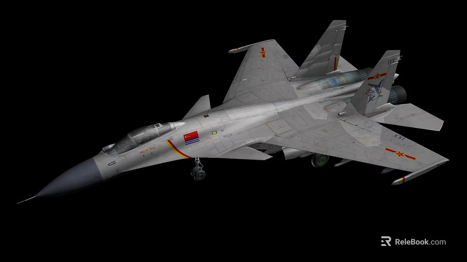 Modern Advanced Silver Gray Fighter Jet With Red Star Markings And Mounted Missiles 3d model 