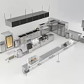 Commercial Kitchen Stainless Steel Appliances And Various Cooking Equipment Layout