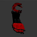 Elegant Black Bodice With Decorative Red Ruffles And Pink Frilled Skirt