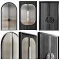 Elegant Modern Double Doors With Striped Glass Arched Tops And Wooden Frames