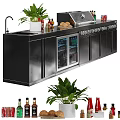 Modern Black Kitchen Grill And Cooler With Beverage Bottles Cans And Condiments 3d model